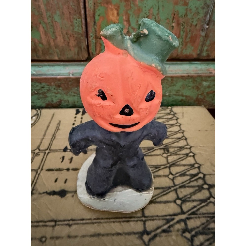 Vintage Gurley Halloween Pumpkin Man Jack-O-Lantern Candle